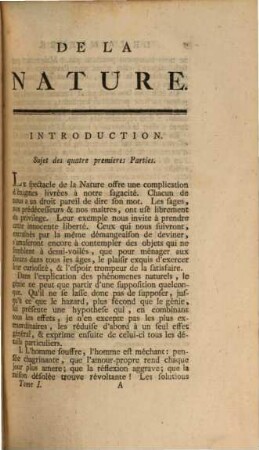 De la nature, 1