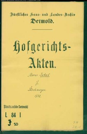 Jakob, Moses zu Detmold gegen Franz Henrich Stockmeyer zu Berlebeck - Schuldforderung