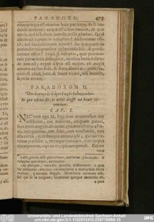 Paradoxon II. [...] In quo virtus sit, ei nihil deesse ad beate vivendum.