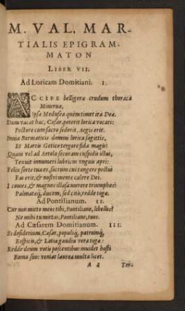 M. Val. Martialis Epigrammaton Liber VII.
