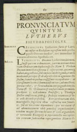 Pronunciatum Quintum. Lutherus Pseudoapostolus.