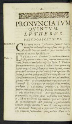 Pronunciatum Quintum. Lutherus Pseudoapostolus.