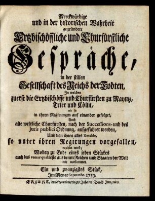 Ein und zwanzigstes Stück, Im Monat Septembr. 1753.