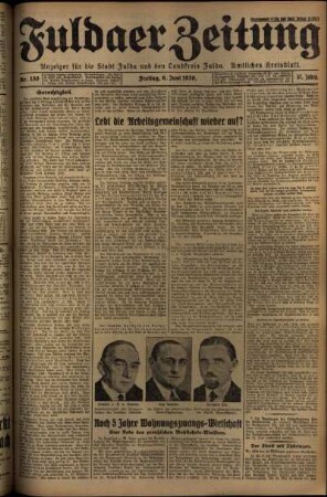 Erste Ausgabe vom Freitag, den 06. Juni 1930.