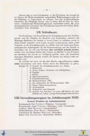 VIII. Verwaltungsorgane im Juniläumsjahr 1928.