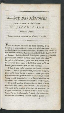 Première Partie. Conspiration Contre Le Christianisme