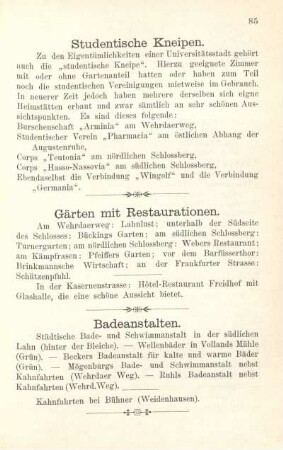 Studentische Kneipen. Gärten mit Restaurationen. Badeanstalten.