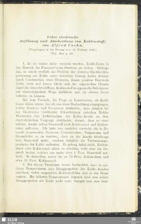 Ueber electrische Auflösung und Abscheidung von Kohlenstof