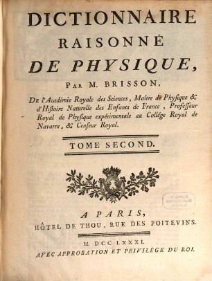 Dictionnaire Raisonné De Physique. 2