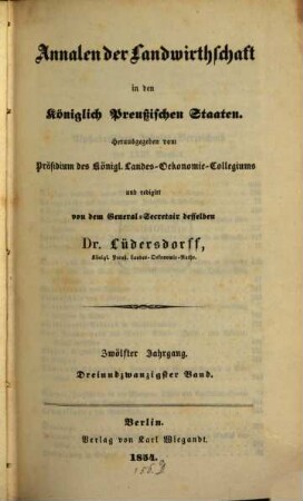 Annalen der Landwirthschaft in den Königlich Preußischen Staaten, 23. 1854 = Jg. 12