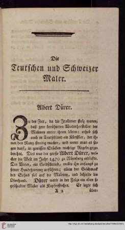 Erste Abtheilung: Die Teutschen und Schweizer Maler