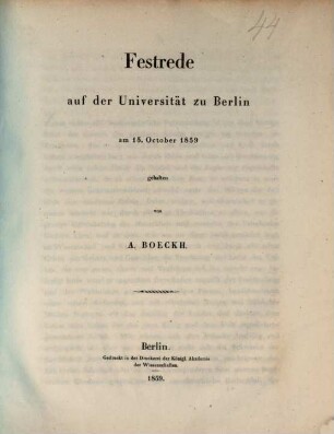 Festrede auf der Universität zu Berlin : am 15. October 1859