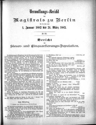 No. III. Bericht der Steuer- und Einquartierungs-Deputation