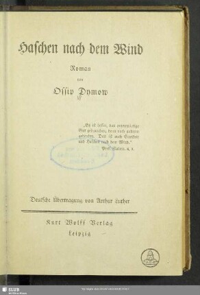 Haschen nach dem Wind : Roman