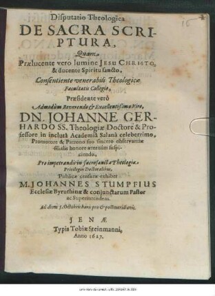 Disputatio Theologica De Sacra Scriptura