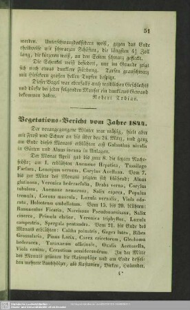 Vegetations-Bericht vom Jahre 1844
