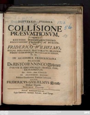 Dispvtatio Ivridica De Collisione Præsvmtionvm