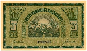 Geldschein, 3 Estnische Mark, 1919