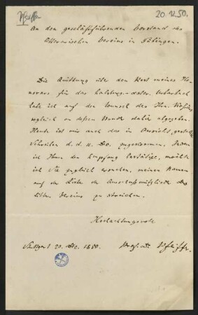Brief vom 20. Dezember 1850