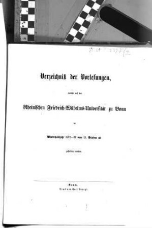 Vorlesungsverzeichnis für das .... 1872/73. WH