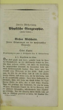 Erster Abschnitt. Fernere Erlaeuterungen aus der mathematischen Geographie