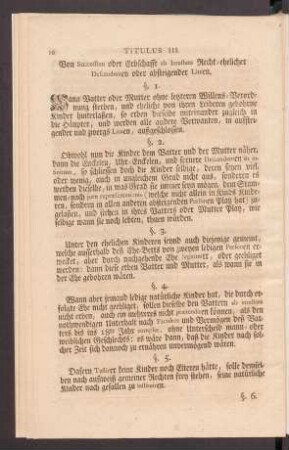 Titulus III. Von Succession oder Erbschafft ab Intestato Recht-ehelicher Descendenten oder absteigender Linien.