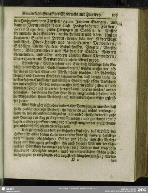 Chrufürst Christiani des Andern Mandat, wie das Laster des Ehebruchs und Hurerey zu bestraffen?