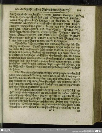 Chrufürst Christiani des Andern Mandat, wie das Laster des Ehebruchs und Hurerey zu bestraffen?