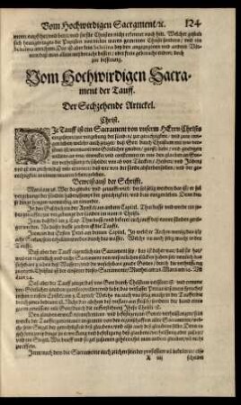 Vom Hochwirdigen Sacrament der Tauff. Der Sechzehende Artickel.