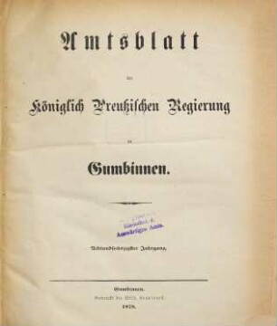 Amtsblatt des Regierungspräsidenten in Gumbinnen. 68. 1878