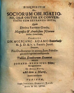 Disquisitio de sociorum obligatione, qua oritur ex conventione cum extraneis inita