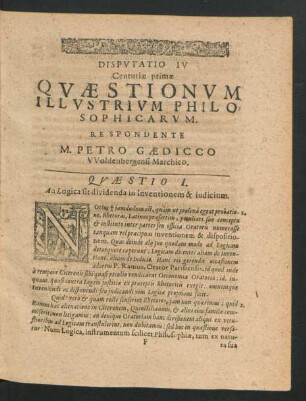 Disputatio IV. ... Respondente M. Petro Gaedicco