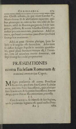 Praesumtiones contra Ecclesiam Romanam & maximè contra ejus Caput.