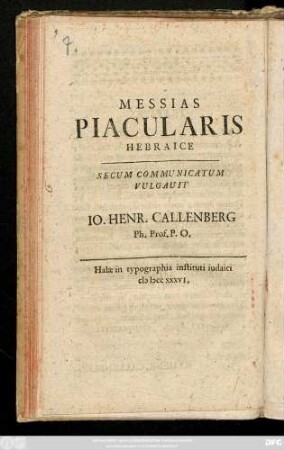 Messias Piacularis Hebraice