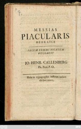 Messias Piacularis Hebraice