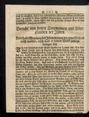 Bericht von denen Ceremonien und Aberglauben der Jüden