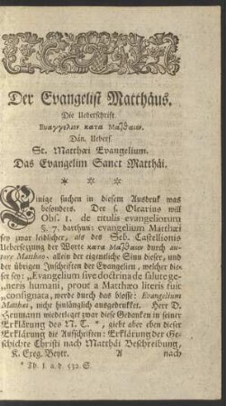 Das Evangelim Sanct Matthäi.