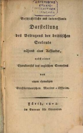 Geschichtliche und interessante Darstellung des Betragens der brittischen Seeleute