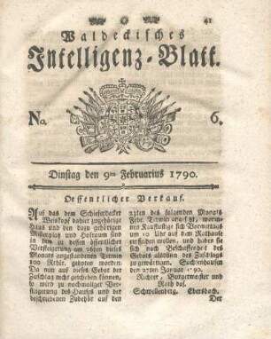 No. 6, Dinstag den 9ten Februarius 1790