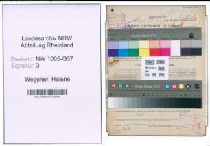 Entnazifizierung Helene Wegener , geb. 09.03.1901 (Rendantin)