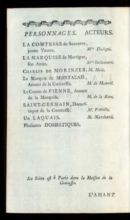 Personnages. Acteurs.