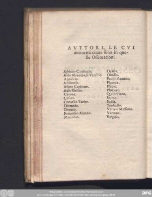 Auttori, Le Cui auttorità citate sono in queste Osservationi.