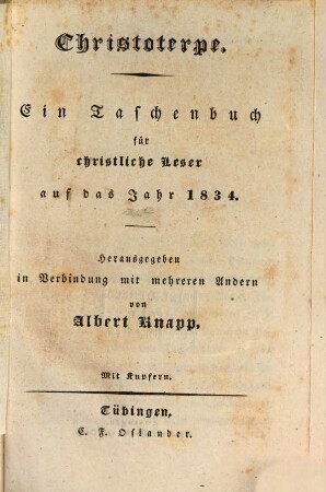 Christoterpe : ein Jahrbuch für d. dt. Haus. 1834, 1834