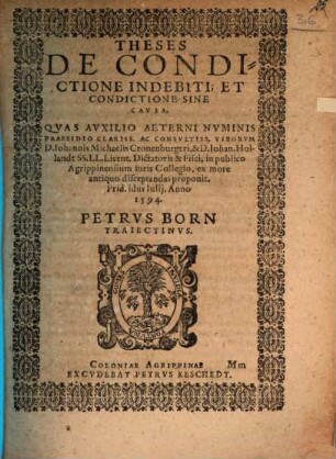 Theses de condictione indebiti et condictione sine causa