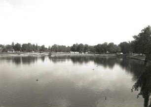 Großenhain. Blick von der Brücke nach Nordost zum Strandbad