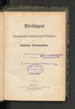 17.1904: Mitteilungen von Forschungsreisenden und Gelehrten aus den deutschen Schutzgebieten : mit Benutzung amtlicher Quellen
