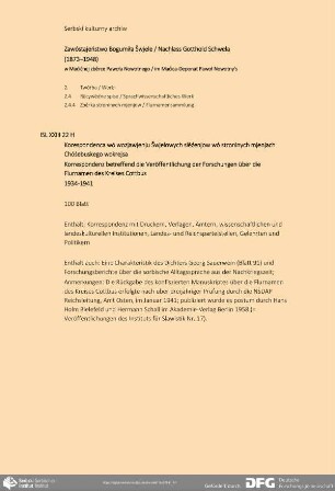 Korrespondenz betreffend die Veröffentlichung der Forschungen über die Flurnamen des Kreises Cottbus