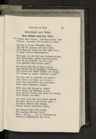 [Unterstand und Ruhe., Feinde., Heimat., Mütter., Liebesgaben., Humor.]