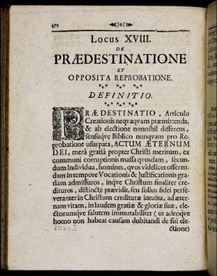 Locus XVIII. De Prædestinatione Et Opposita Reprobatione.