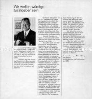Broschüre zu den Olympischen Spielen 1972 in München mit einem Grußwort von Bundeskanzler Willy Brandt